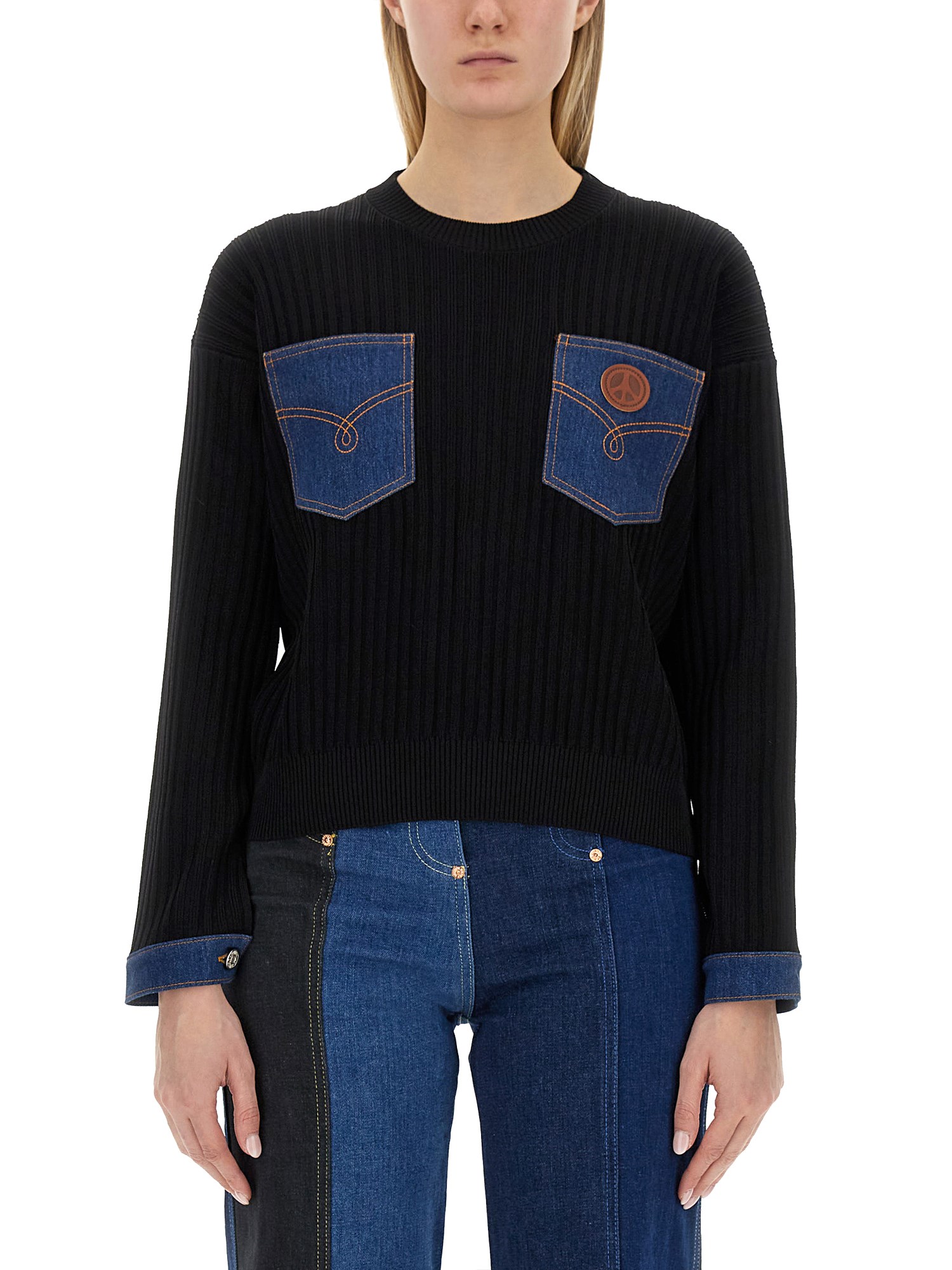 MOSCHINO JEANS    STRETCH CREPE JERSEY WITH DENIM DETAILS