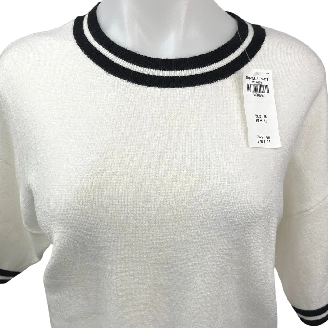 NEW Abercrombie & Fitch White Knit Crew Neck Short Sleeve Cropped Sweater Top M