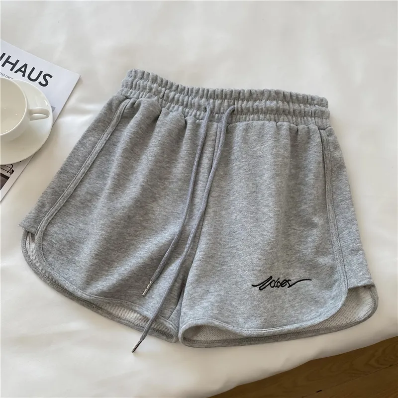 New Summer Short Pants Embroidery Letters Drawstrings Elastic Waistband High Waist Women's Shorts