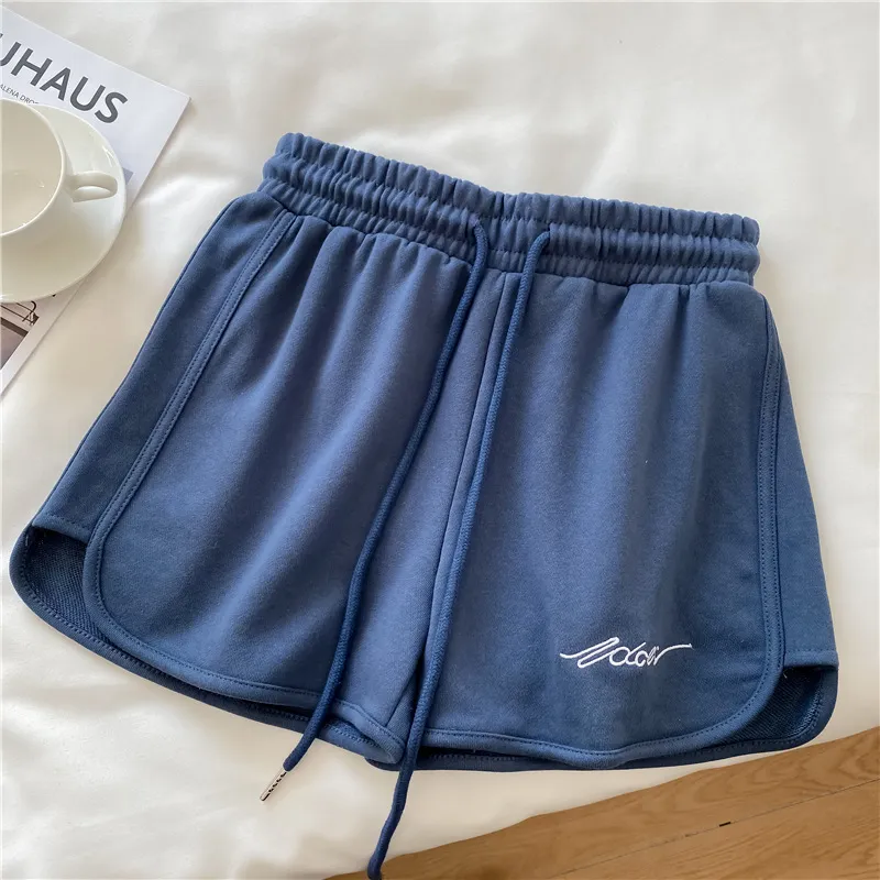 New Summer Short Pants Embroidery Letters Drawstrings Elastic Waistband High Waist Women's Shorts