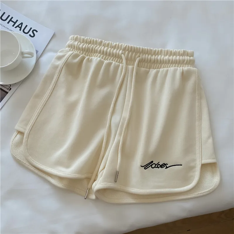 New Summer Short Pants Embroidery Letters Drawstrings Elastic Waistband High Waist Women's Shorts