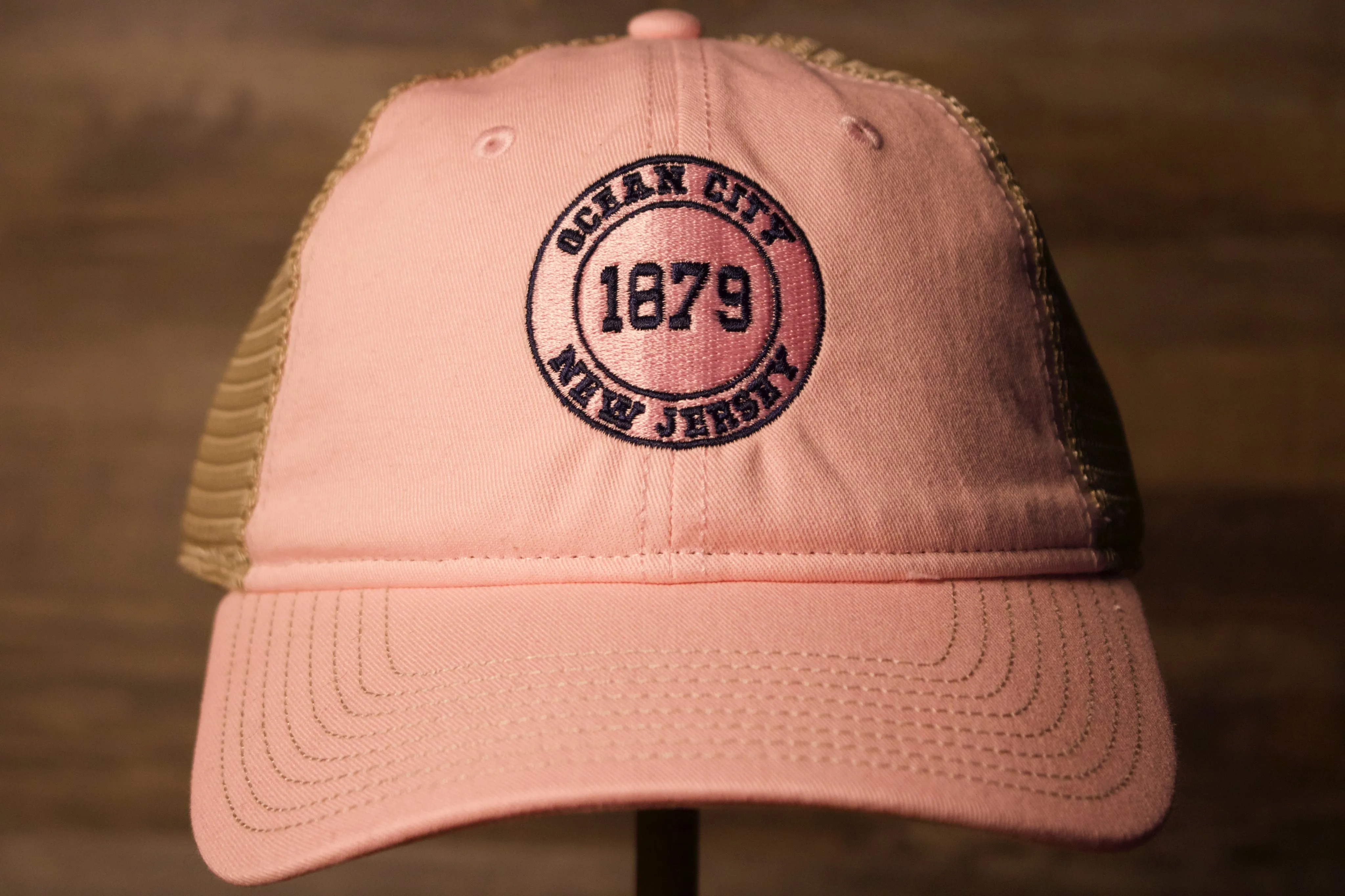 Ocean city Trucker hat Pink khaki | ocnj trucker hat pink womens hat