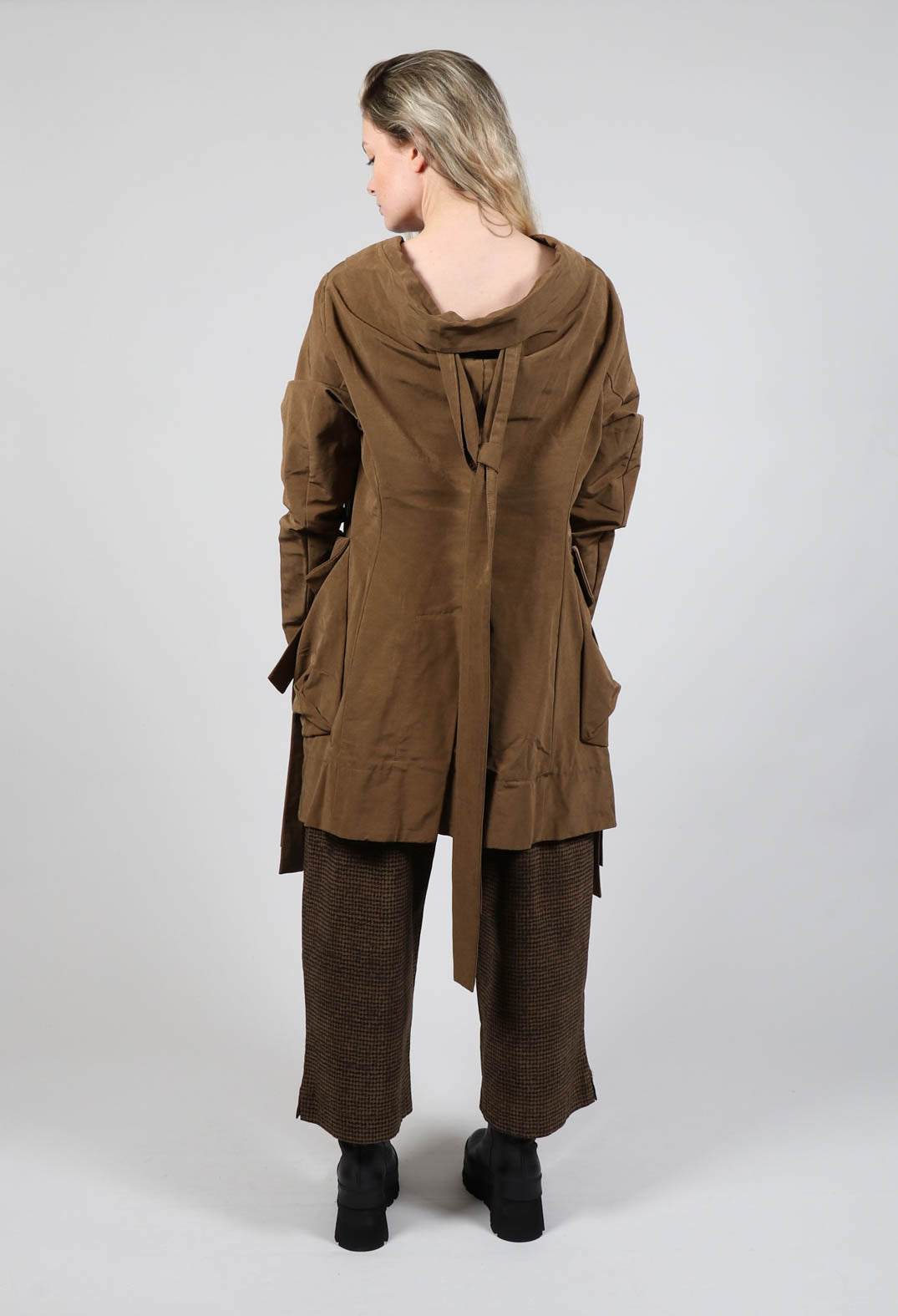 Open Hem Coat with Belt Detail in Bronze