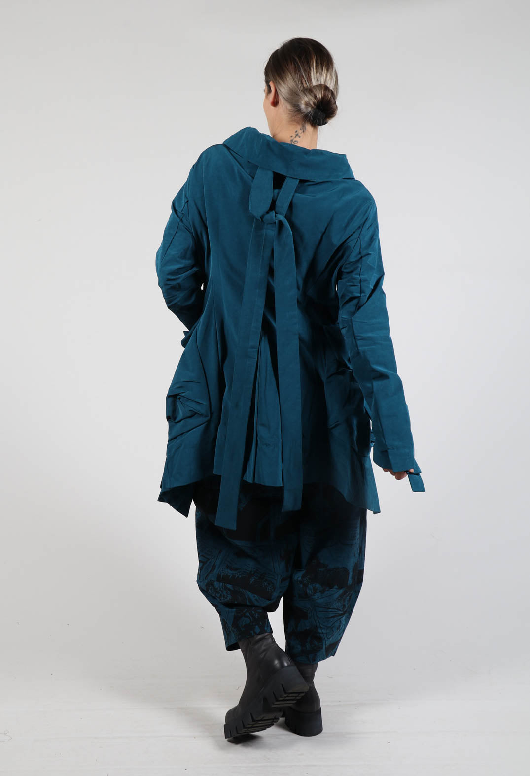 Open Hem Coat with Belt Detail in Ink