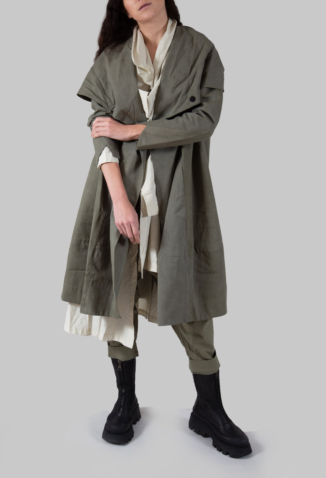 Oversized Draped Wapi Coat in Green