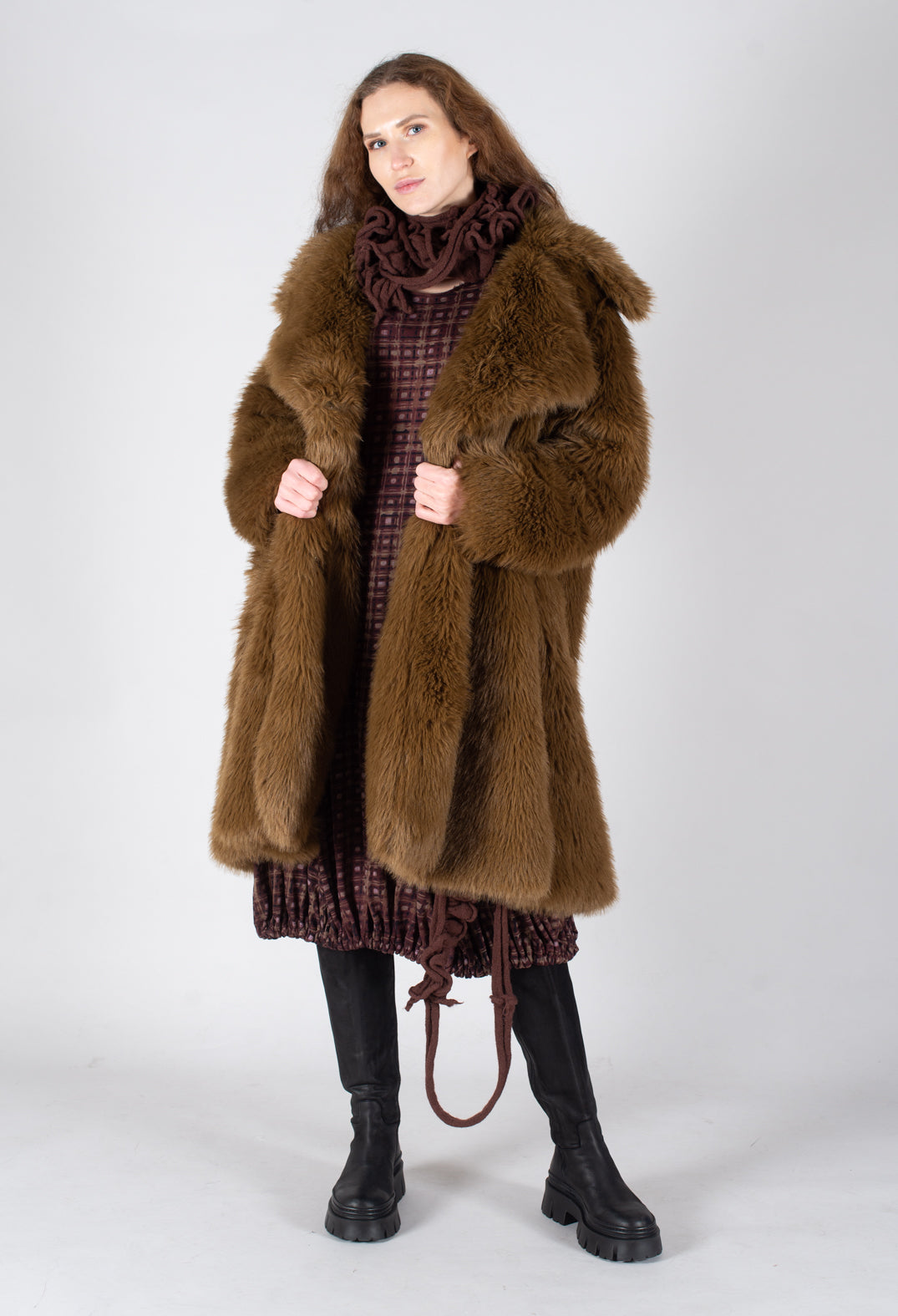 Oversized Faux Fur Coat in Bronze