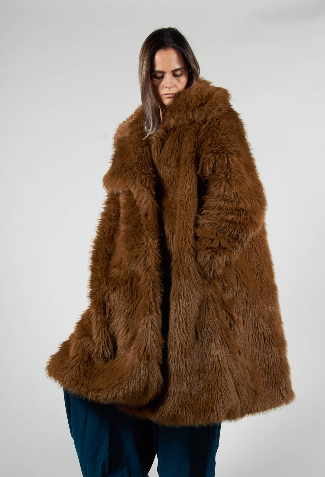 Oversized Faux Fur Coat in Bronze