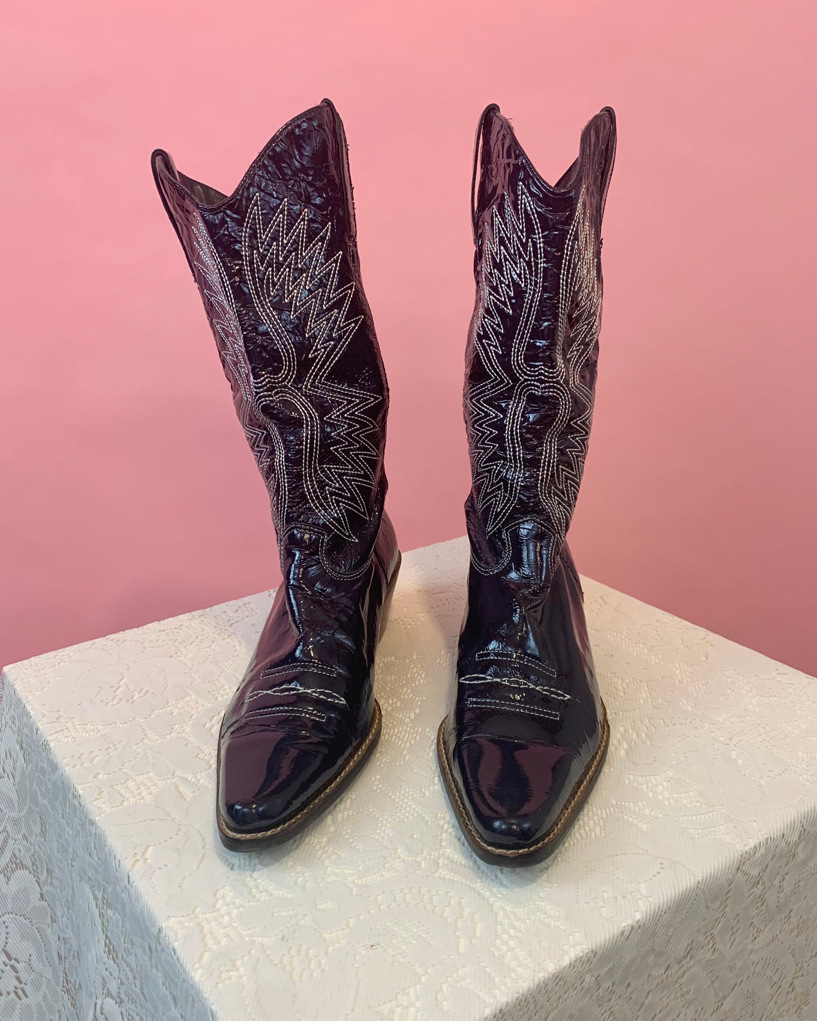 Patent leather pointy cowboy boots