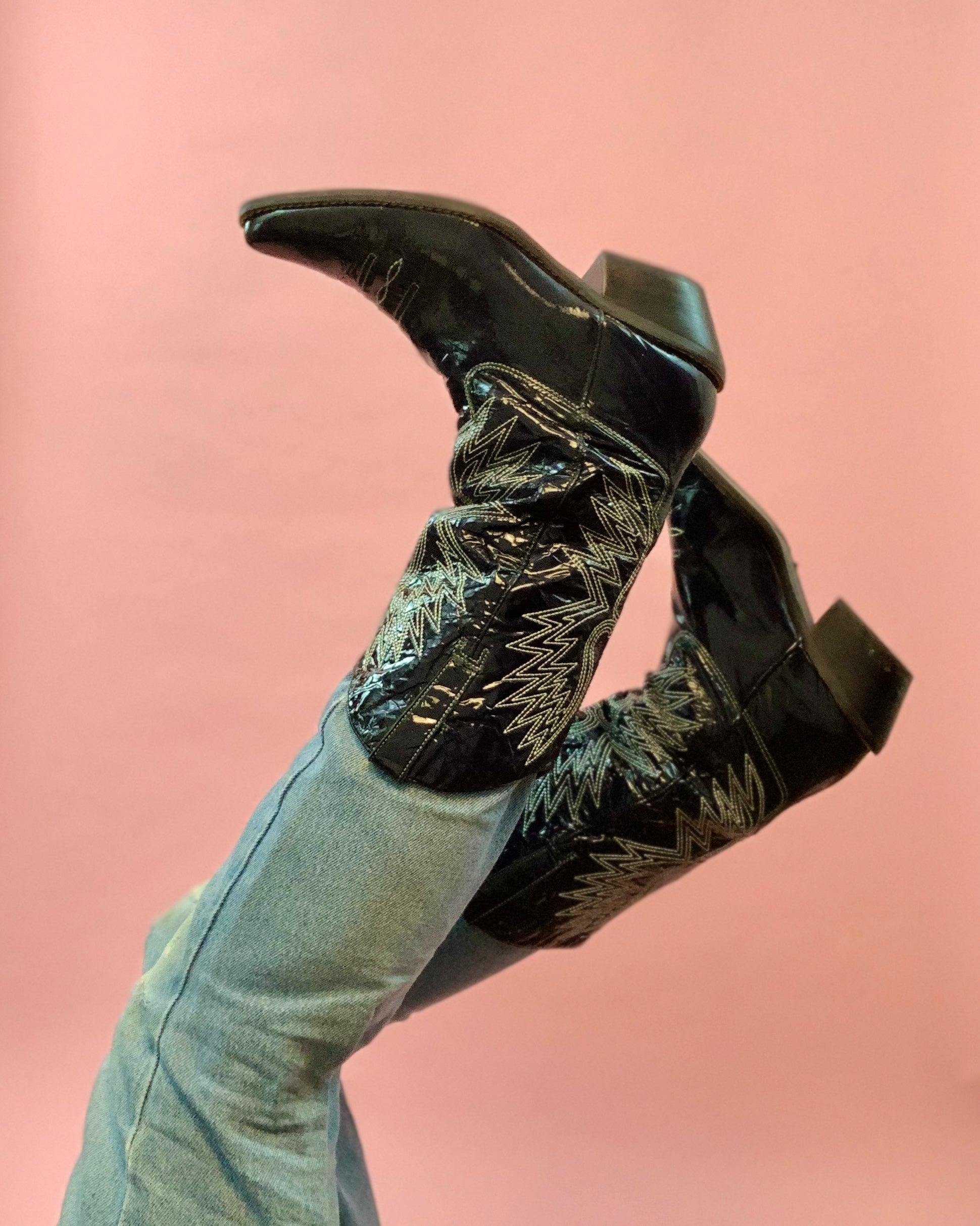 Patent leather pointy cowboy boots