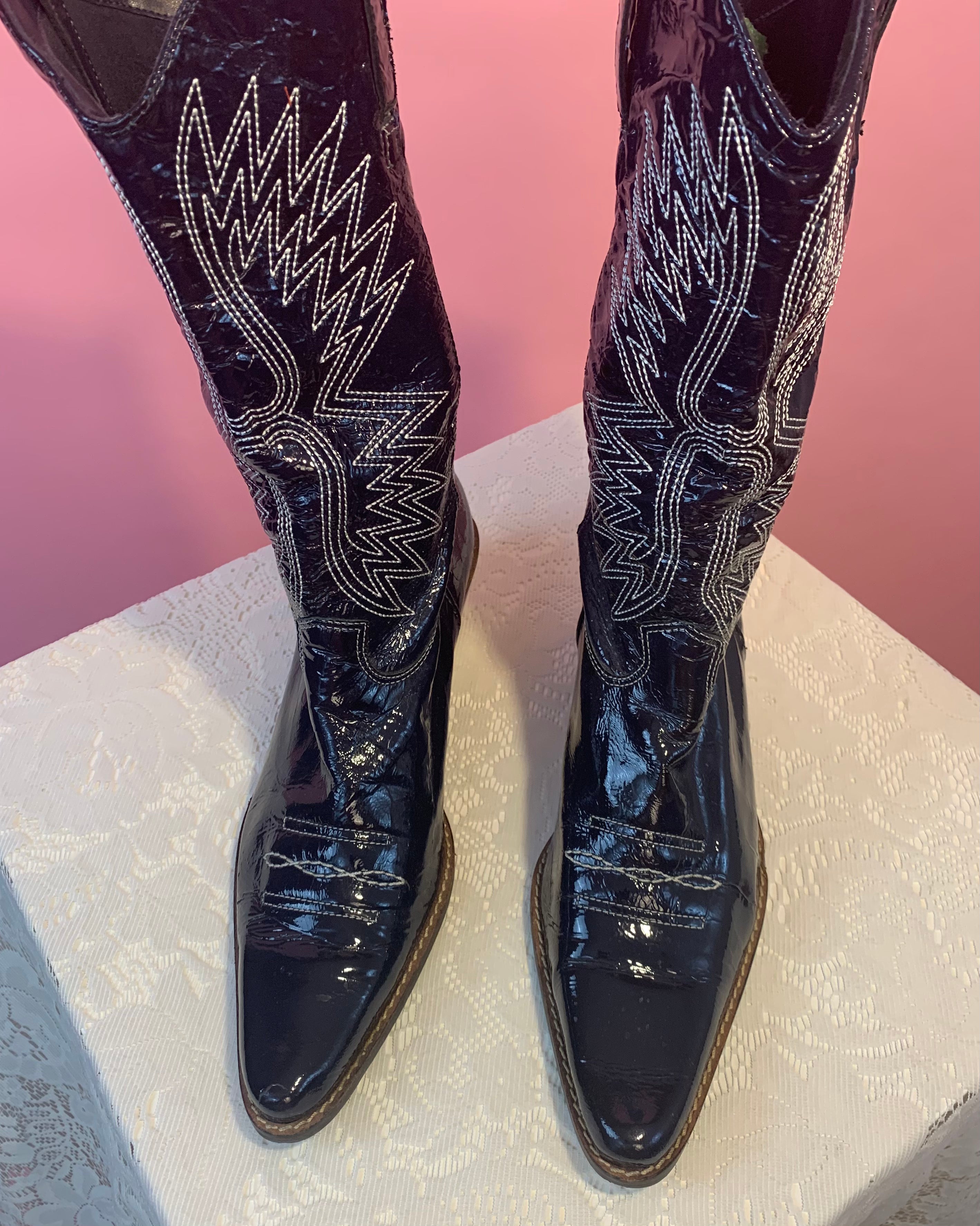 Patent leather pointy cowboy boots