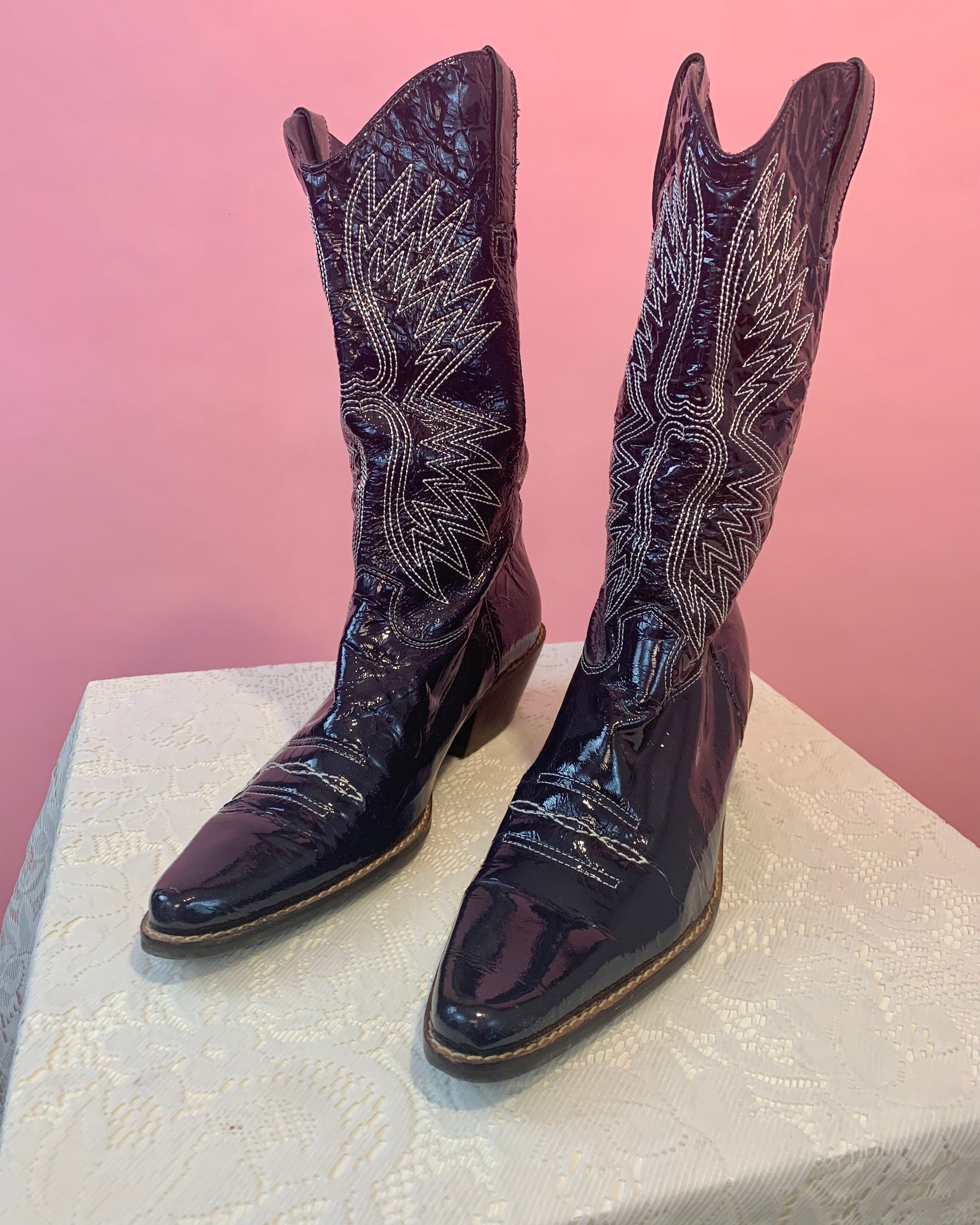 Patent leather pointy cowboy boots