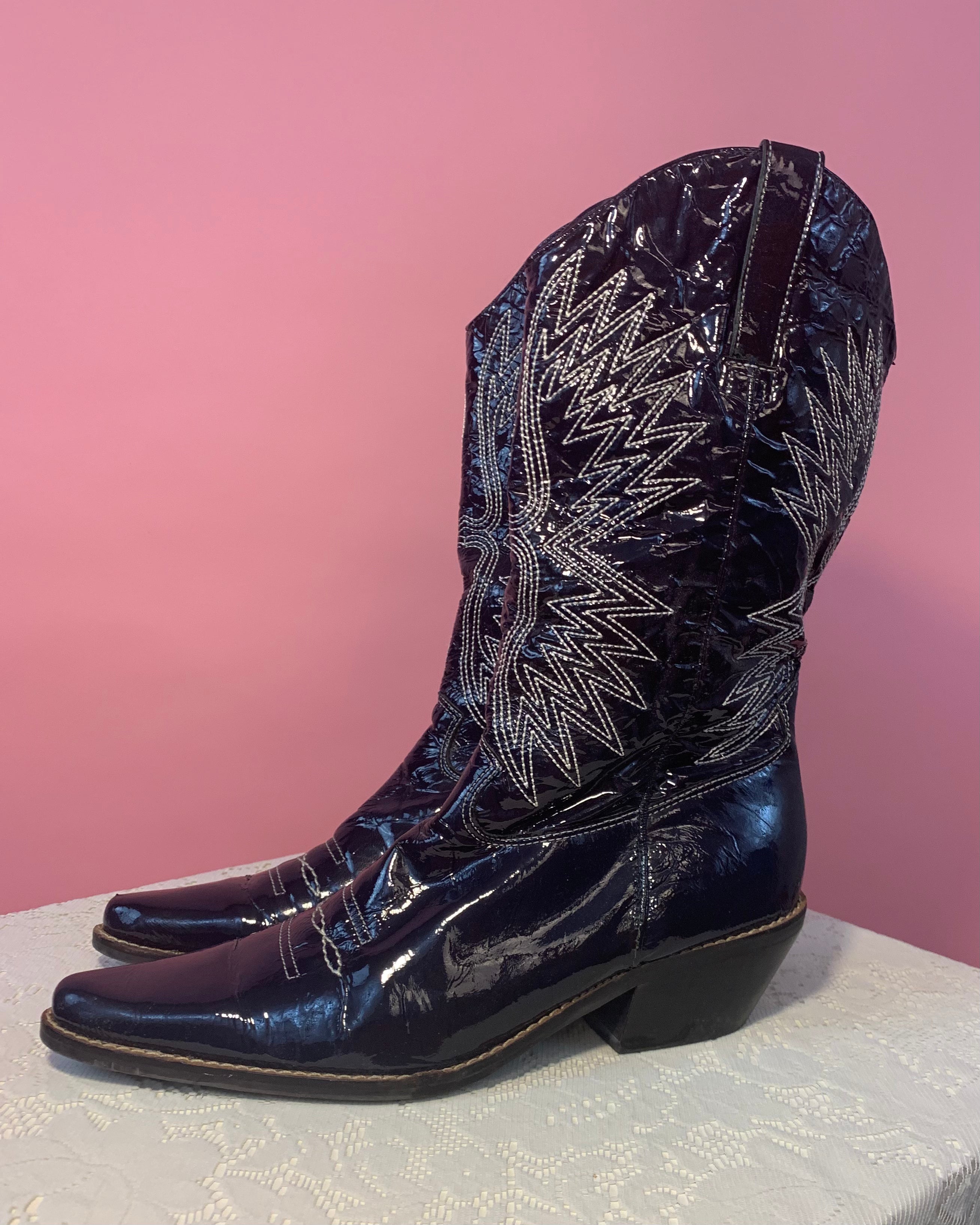 Patent leather pointy cowboy boots