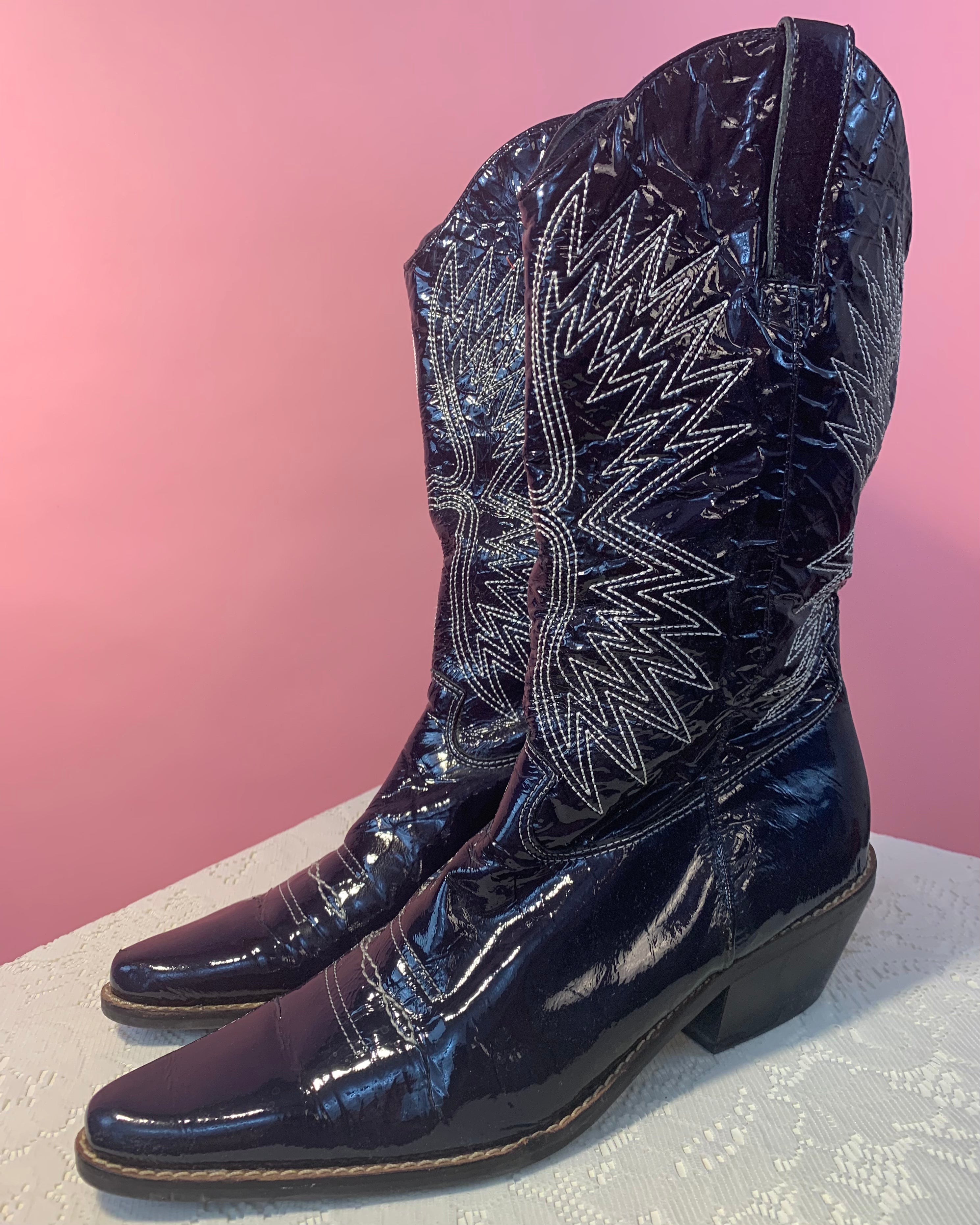 Patent leather pointy cowboy boots