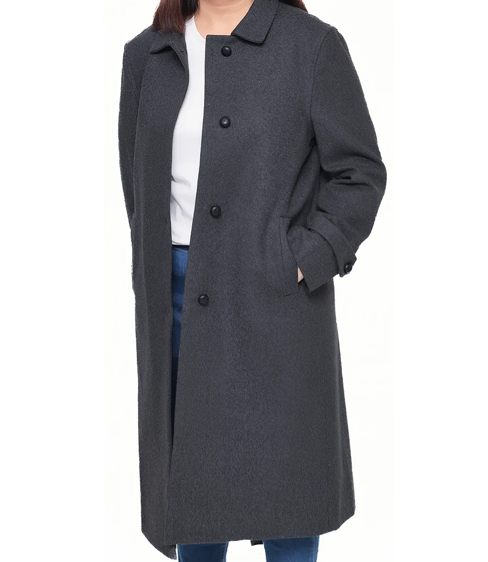 Patrice Women's Regular Fit Charcoal Grey Wool Coat