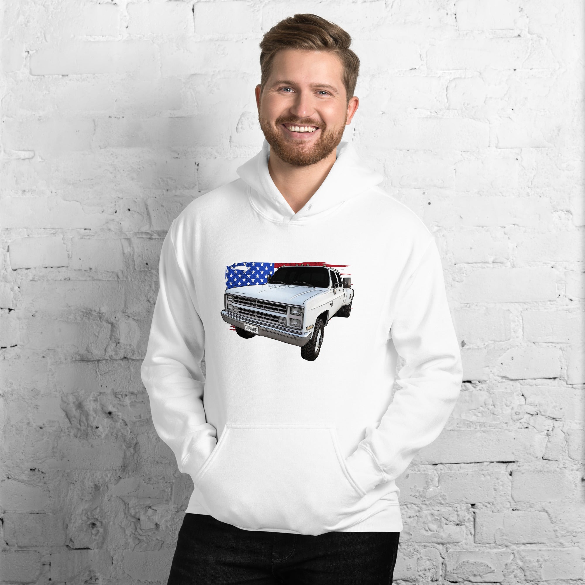 Patriotic Square Body Dually Crew Cab Hoodie From Aggressive Thread