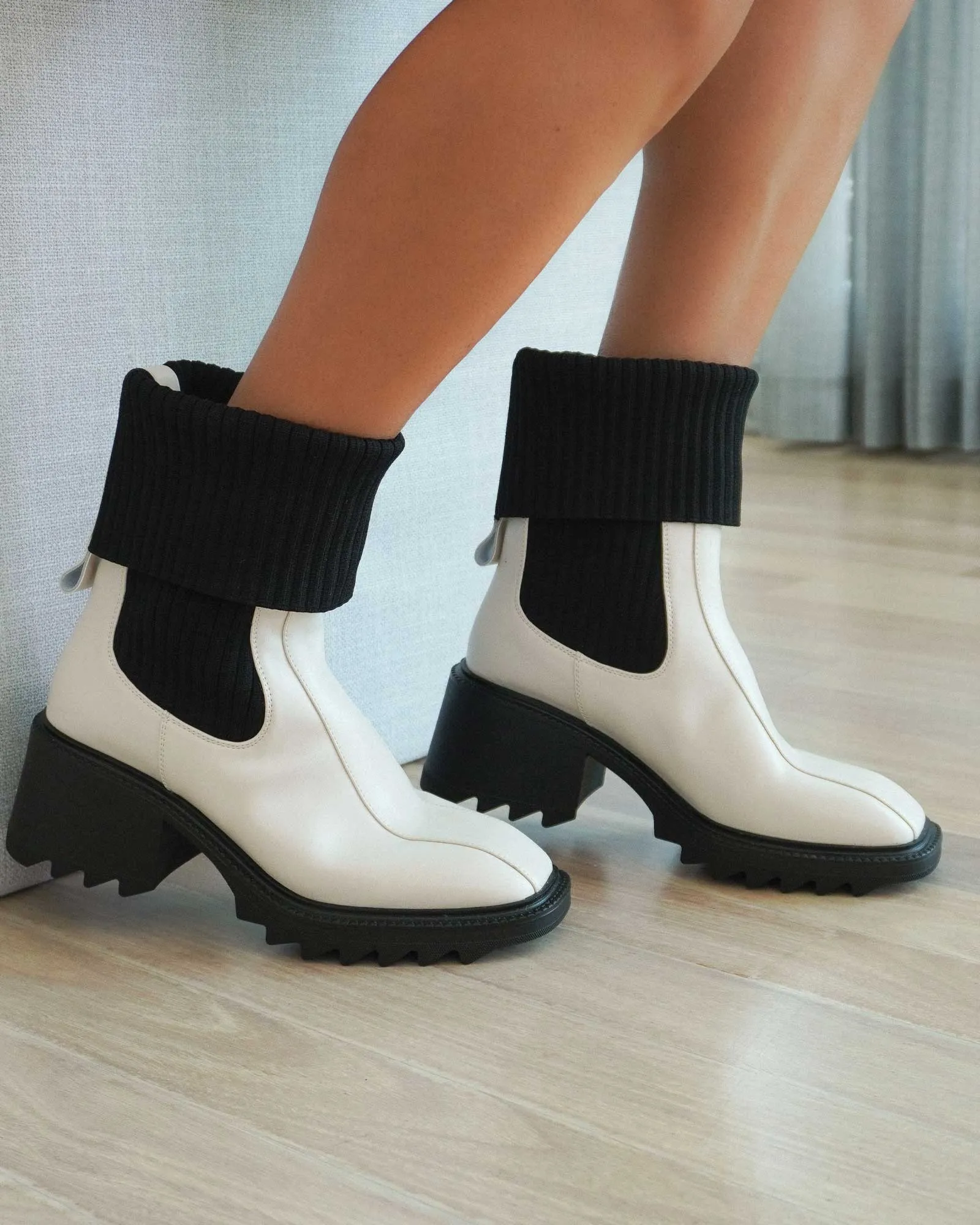 Perfect Illusion Knit Boot - Cream/Black