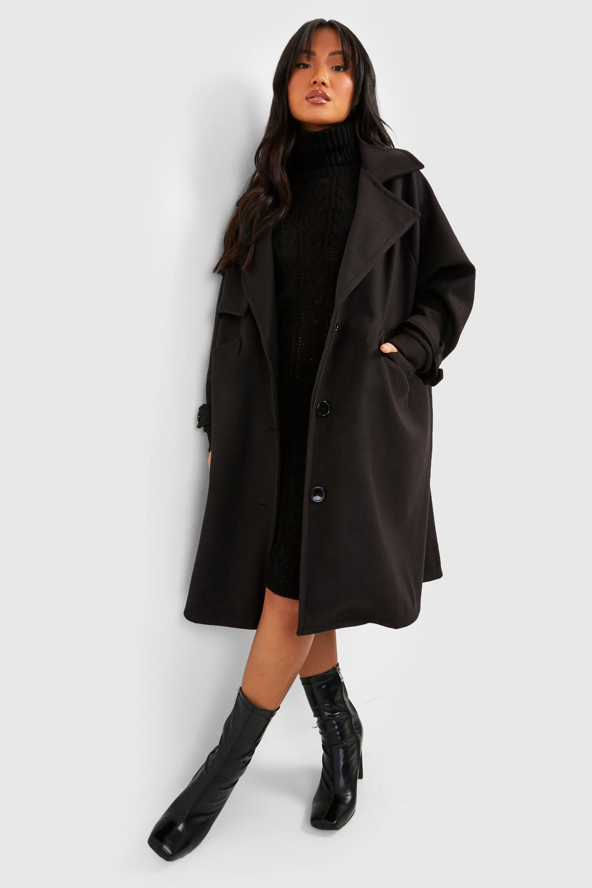 Petite Premium Wool Look Oversized Coat