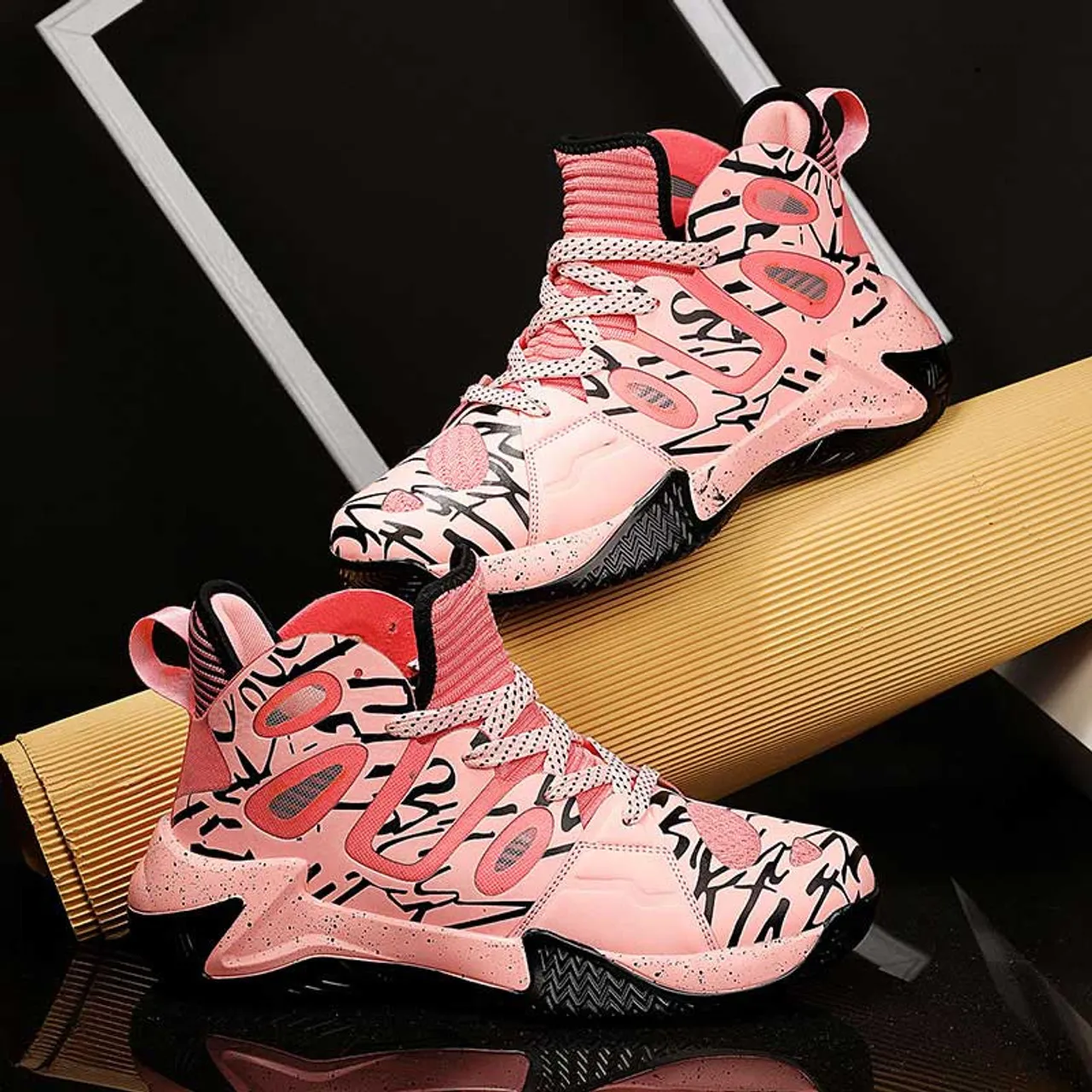 Pink microfiber stripe pattern sport shoe sneaker