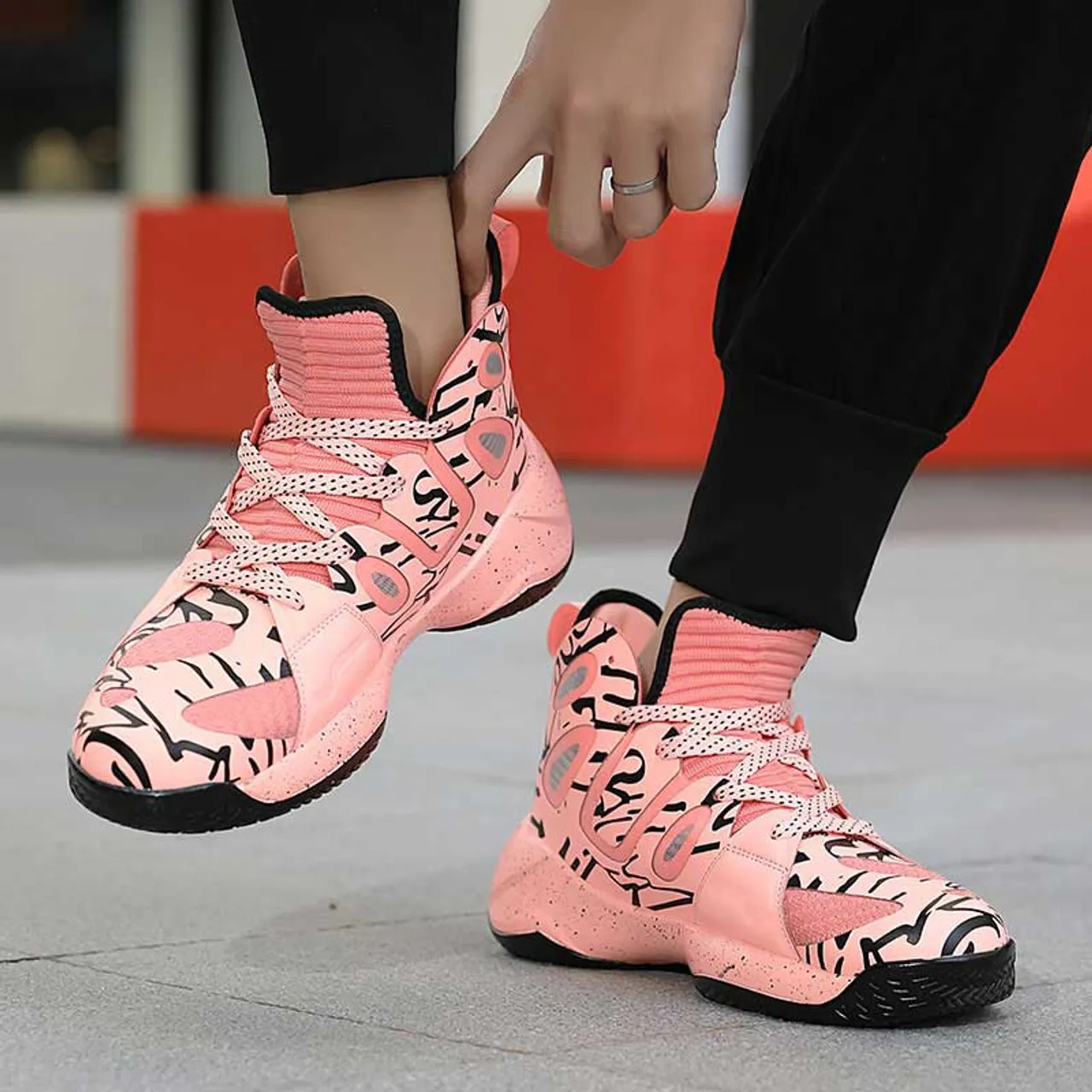 Pink microfiber stripe pattern sport shoe sneaker