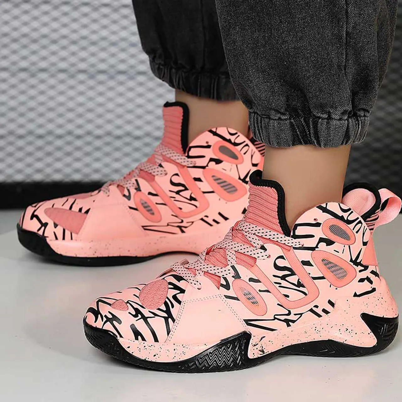 Pink microfiber stripe pattern sport shoe sneaker