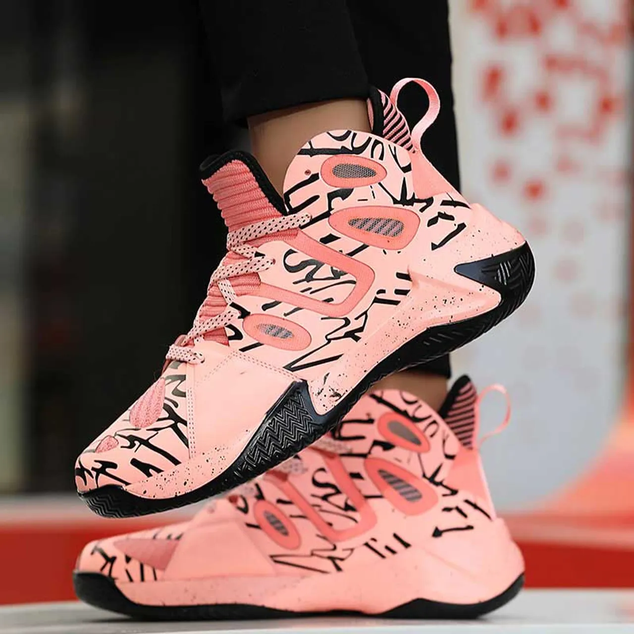 Pink microfiber stripe pattern sport shoe sneaker