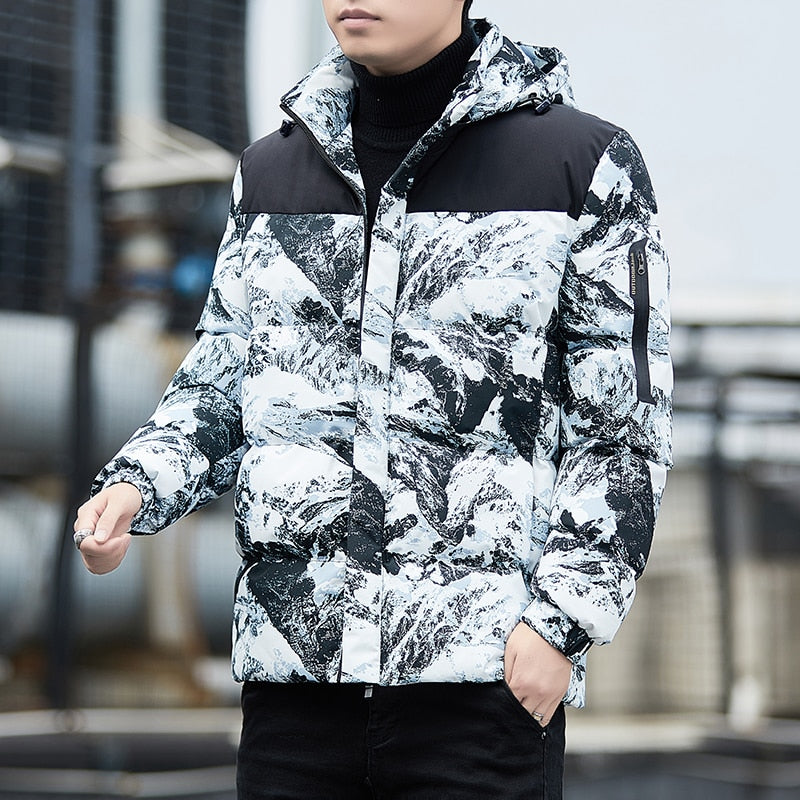 Plus Size Casual Men's Camouflage Pattern Zipper Hooded Winter Jacket