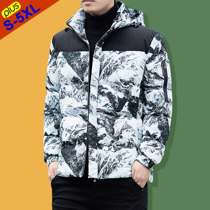 Plus Size Casual Men's Camouflage Pattern Zipper Hooded Winter Jacket