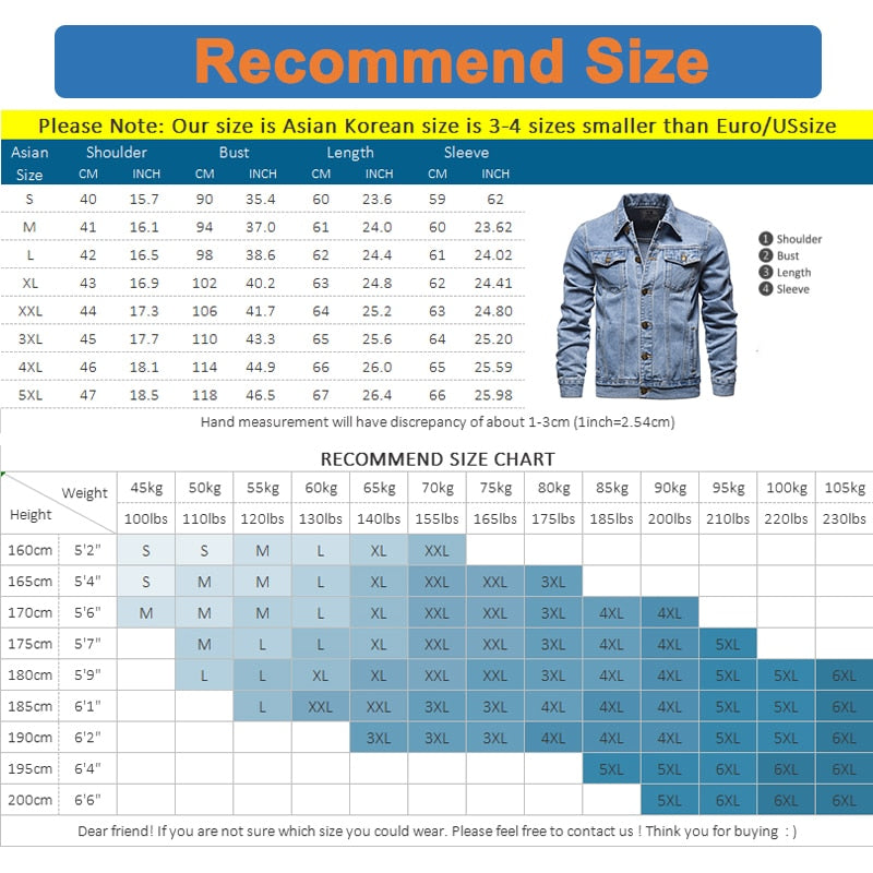 Plus Size Casual Style Men's Solid Pattern Denim Slim Fit Jeans Jacket