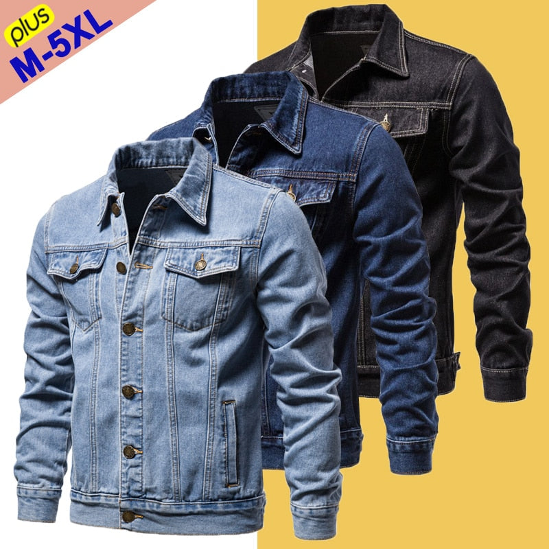 Plus Size Casual Style Men's Solid Pattern Denim Slim Fit Jeans Jacket