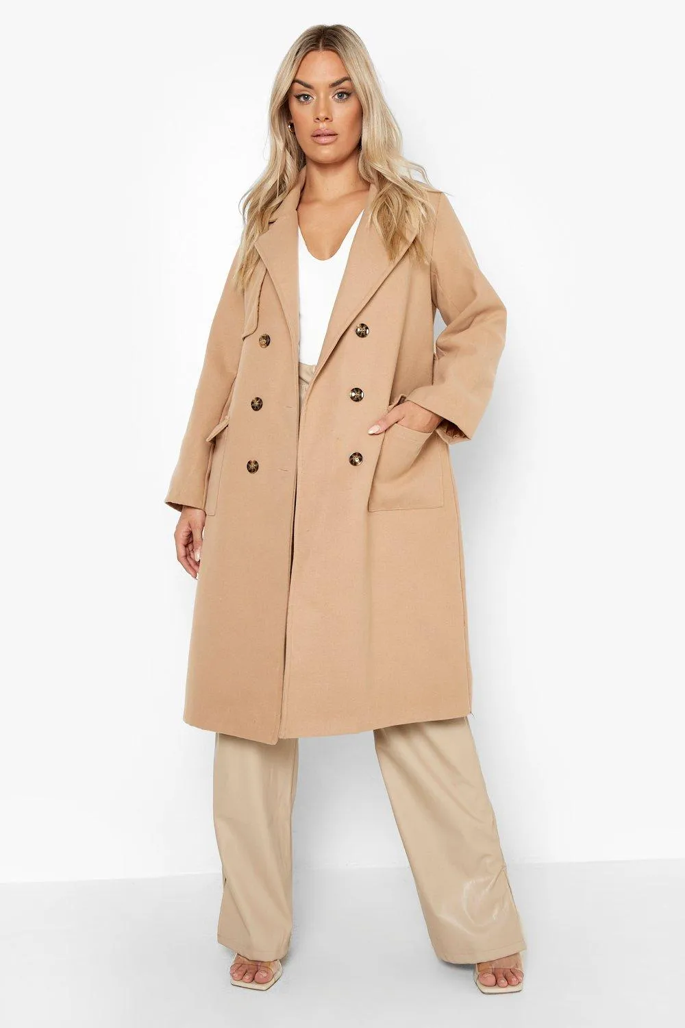 Plus Tailored Self Belted Longline Coat