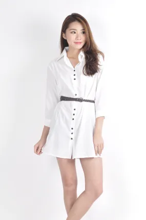 Pocket Quarter Sleeve Shirt Dress in White