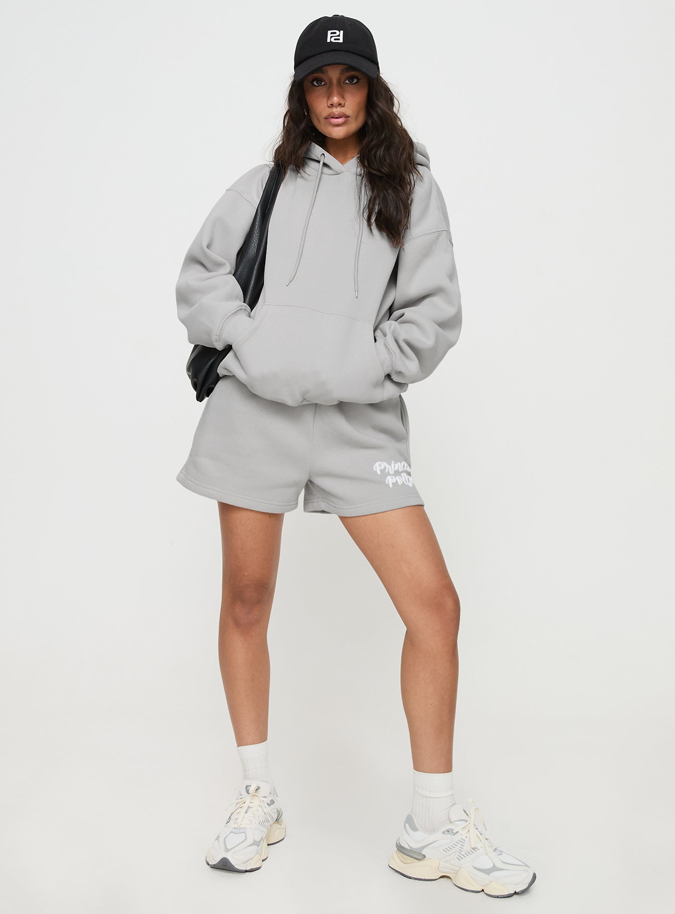 Princess Polly Hooded Sweatshirt Puff Text Grey