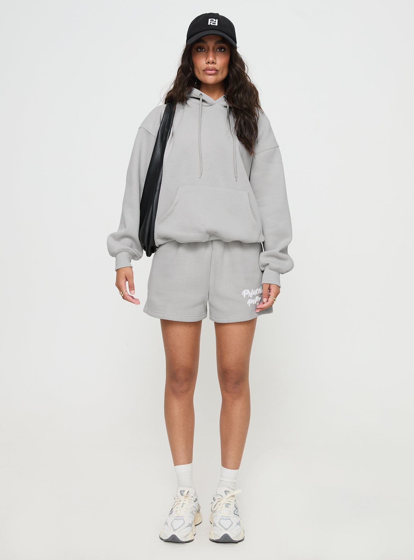 Princess Polly Hooded Sweatshirt Puff Text Grey