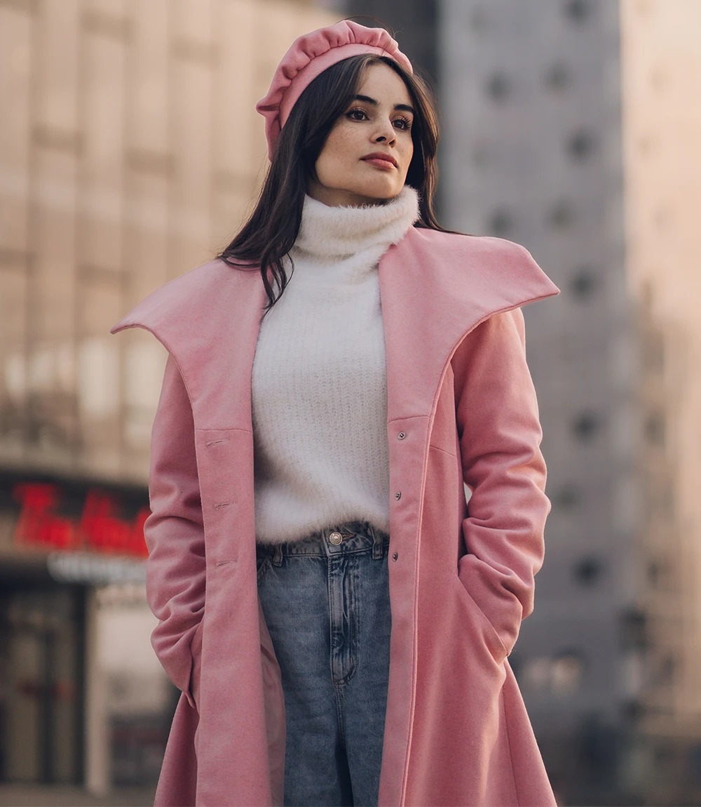 Priscilla Pink Wool Trench Coat Women