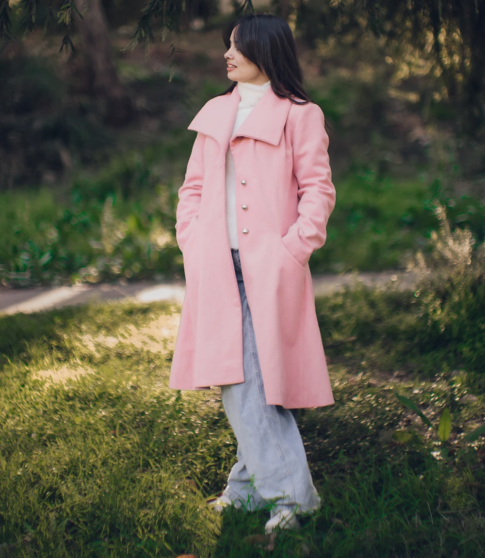 Priscilla Pink Wool Trench Coat Women