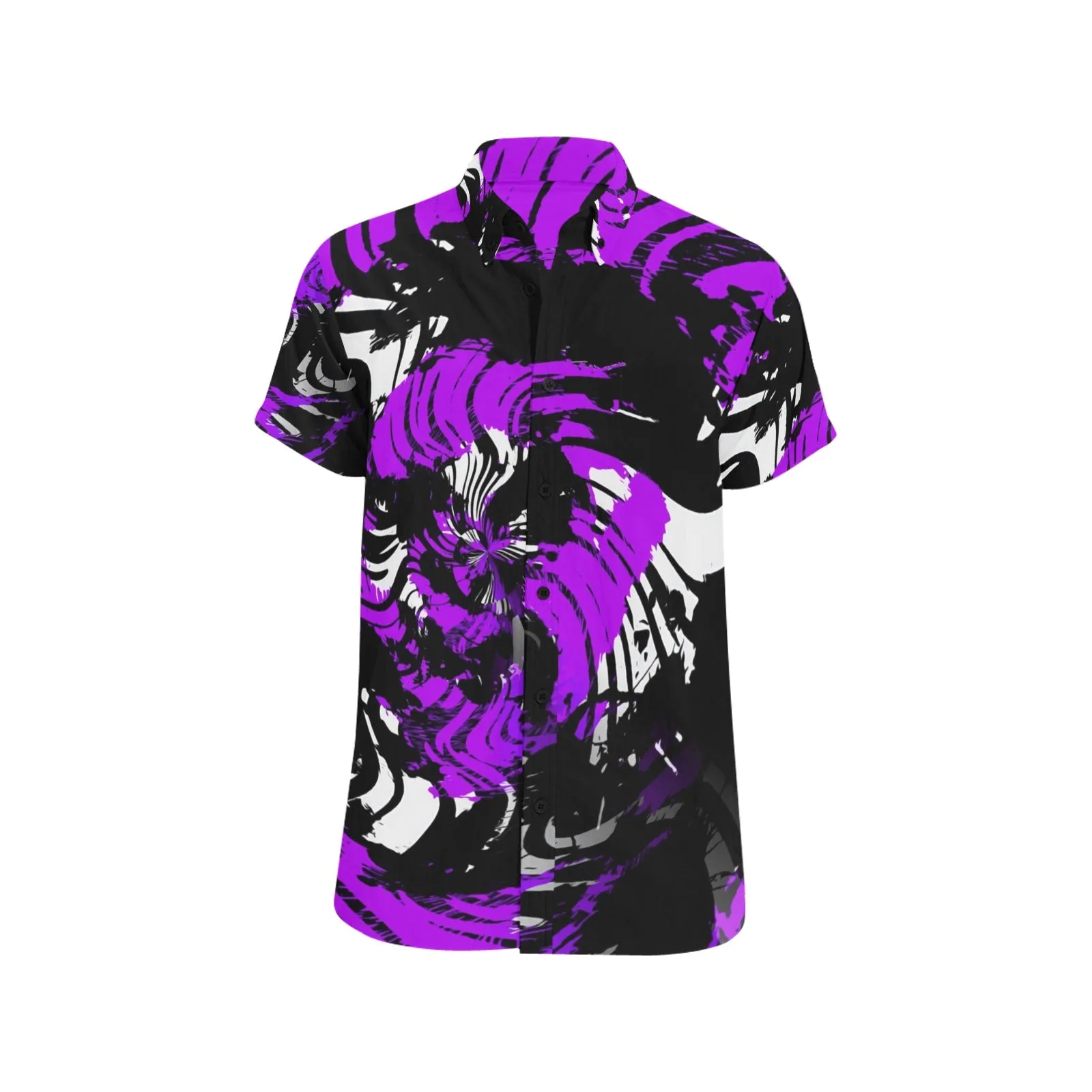 Psychedelic Purple Hypno Rave Zebra Short Sleeve Button Up Shirt