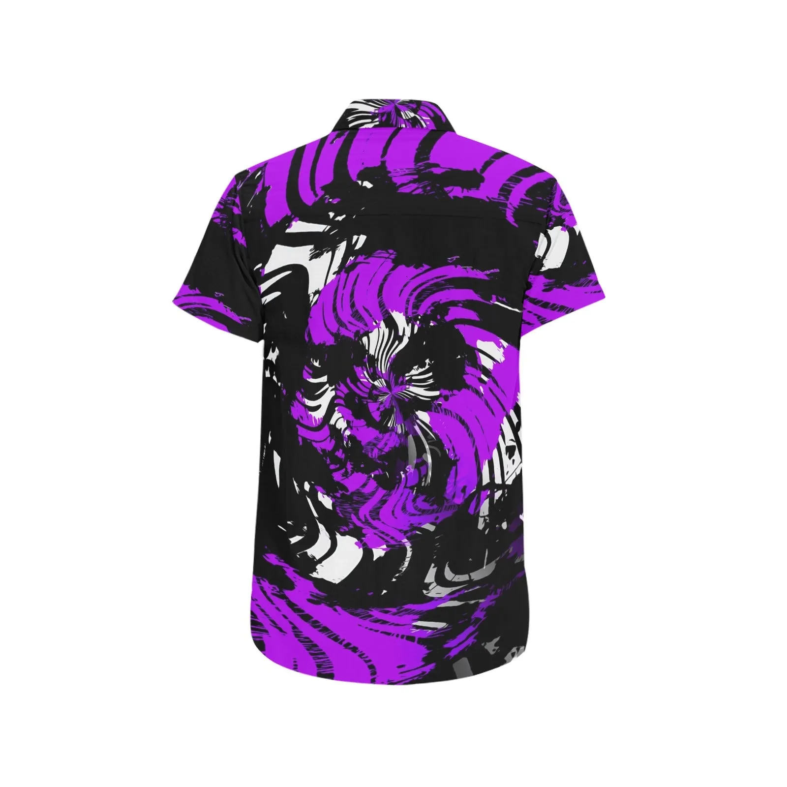 Psychedelic Purple Hypno Rave Zebra Short Sleeve Button Up Shirt