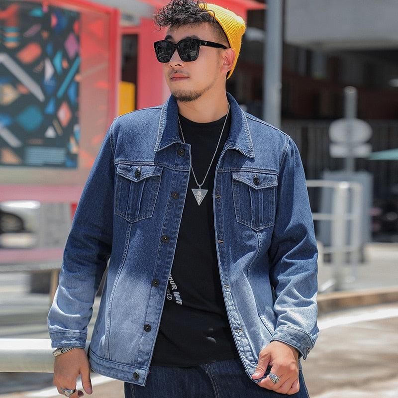 Punk Style Men's Plus Size Solid Denim Streetwear Jeans Jacket Coat