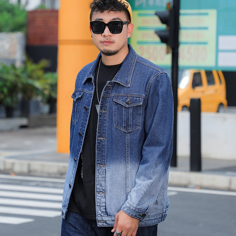 Punk Style Men's Plus Size Solid Denim Streetwear Jeans Jacket Coat