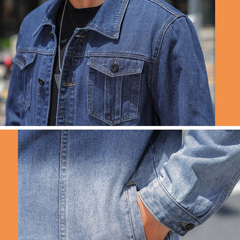 Punk Style Men's Plus Size Solid Denim Streetwear Jeans Jacket Coat