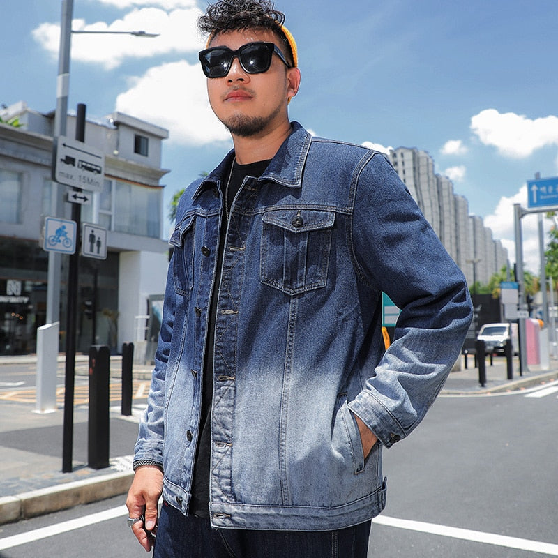 Punk Style Men's Plus Size Solid Denim Streetwear Jeans Jacket Coat