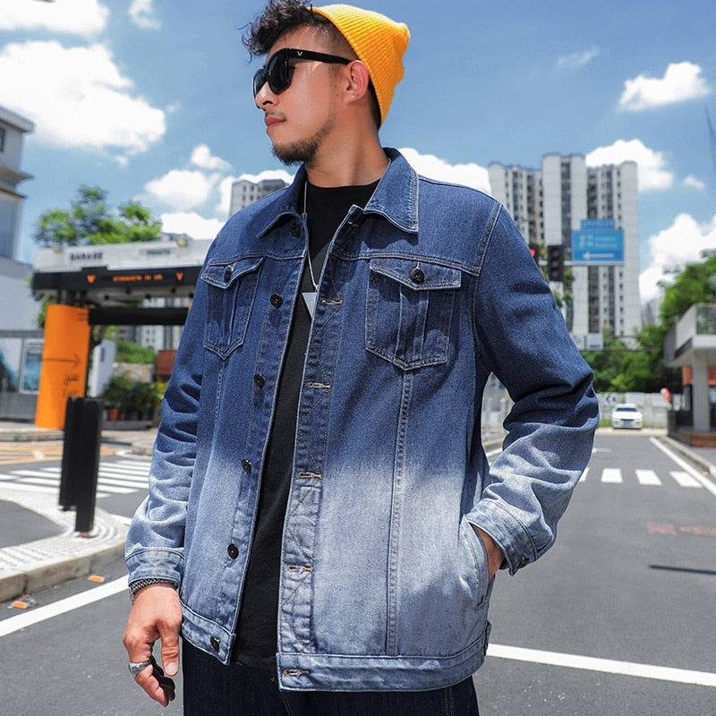 Punk Style Men's Plus Size Solid Denim Streetwear Jeans Jacket Coat