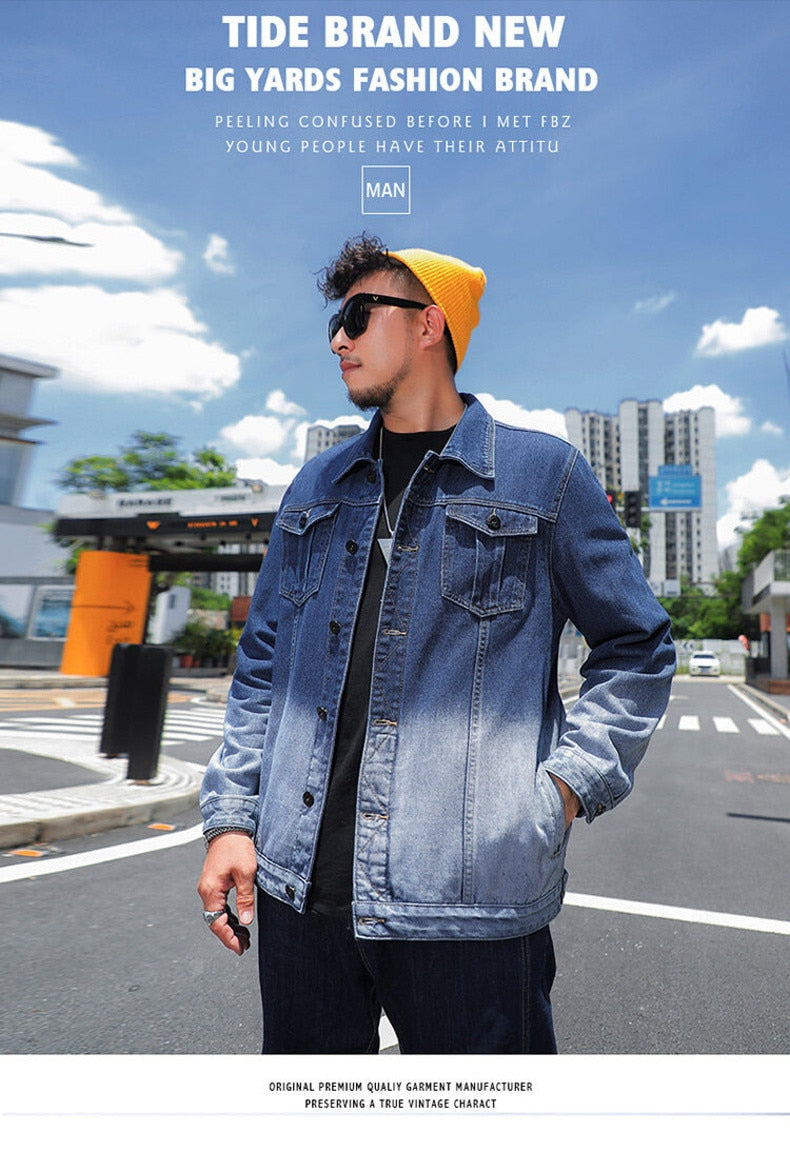 Punk Style Men's Plus Size Solid Denim Streetwear Jeans Jacket Coat