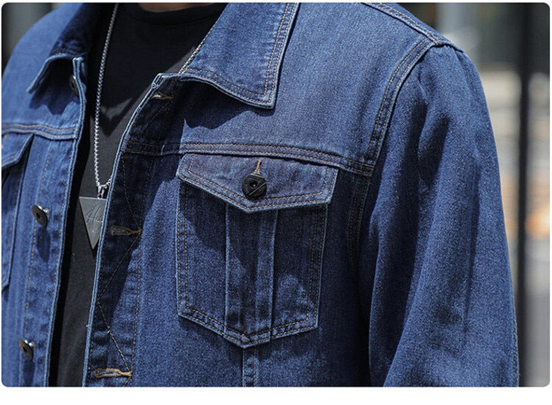 Punk Style Men's Plus Size Solid Denim Streetwear Jeans Jacket Coat