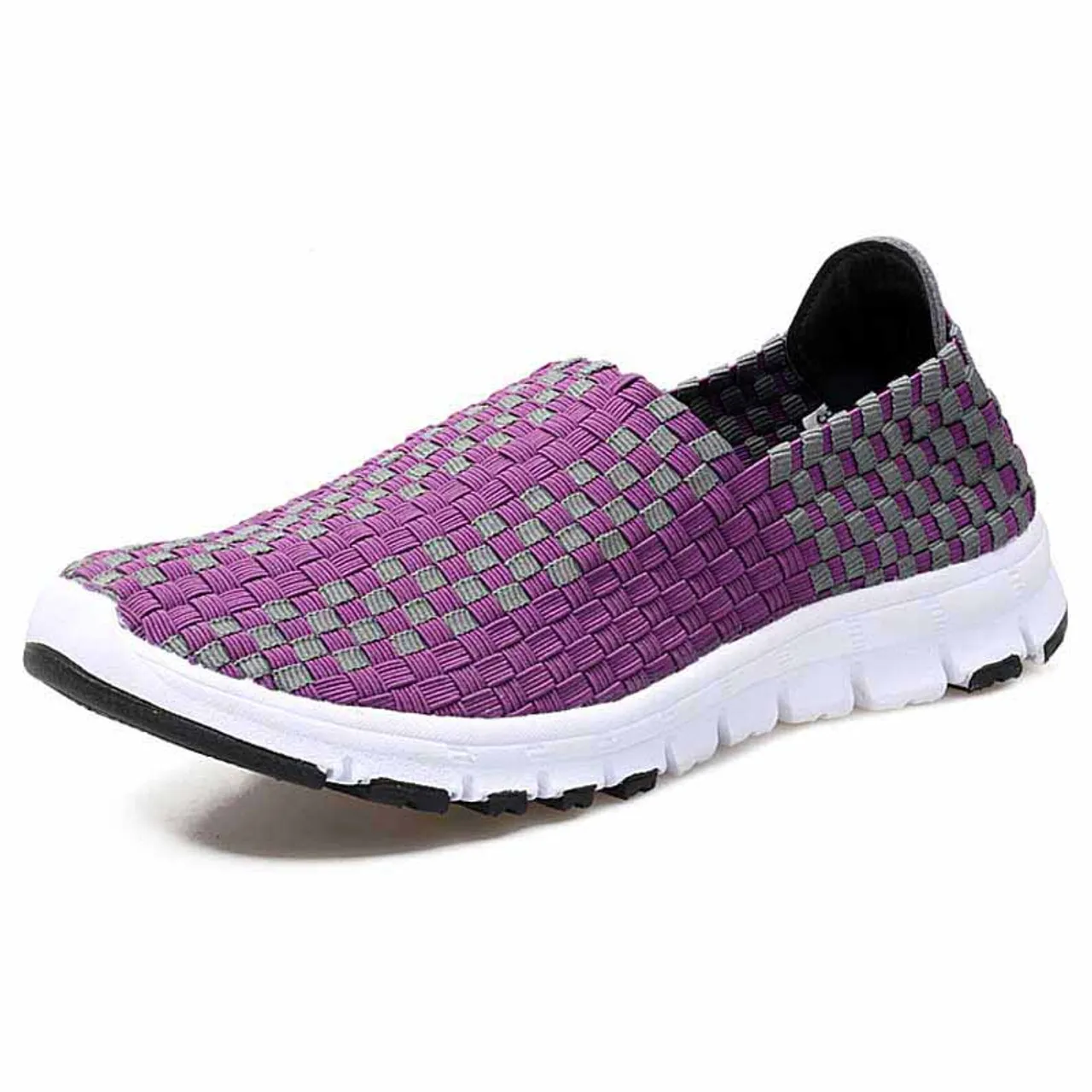 Purple check weave casual slip on shoe sneaker