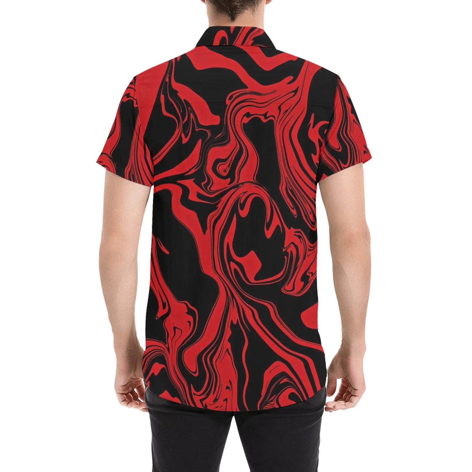 Red and Black Slime Oil Spill Short Sleeve Button Up Shirt