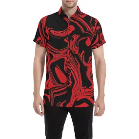 Red and Black Slime Oil Spill Short Sleeve Button Up Shirt