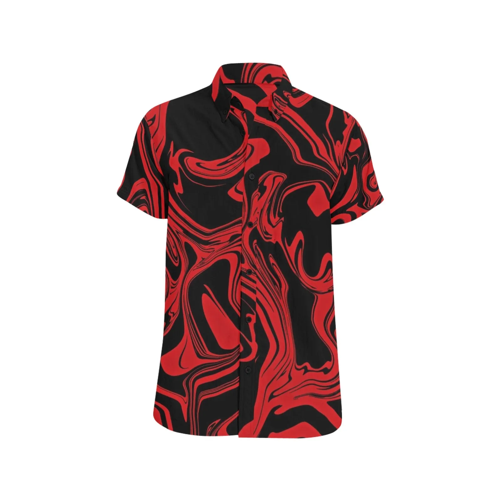 Red and Black Slime Oil Spill Short Sleeve Button Up Shirt