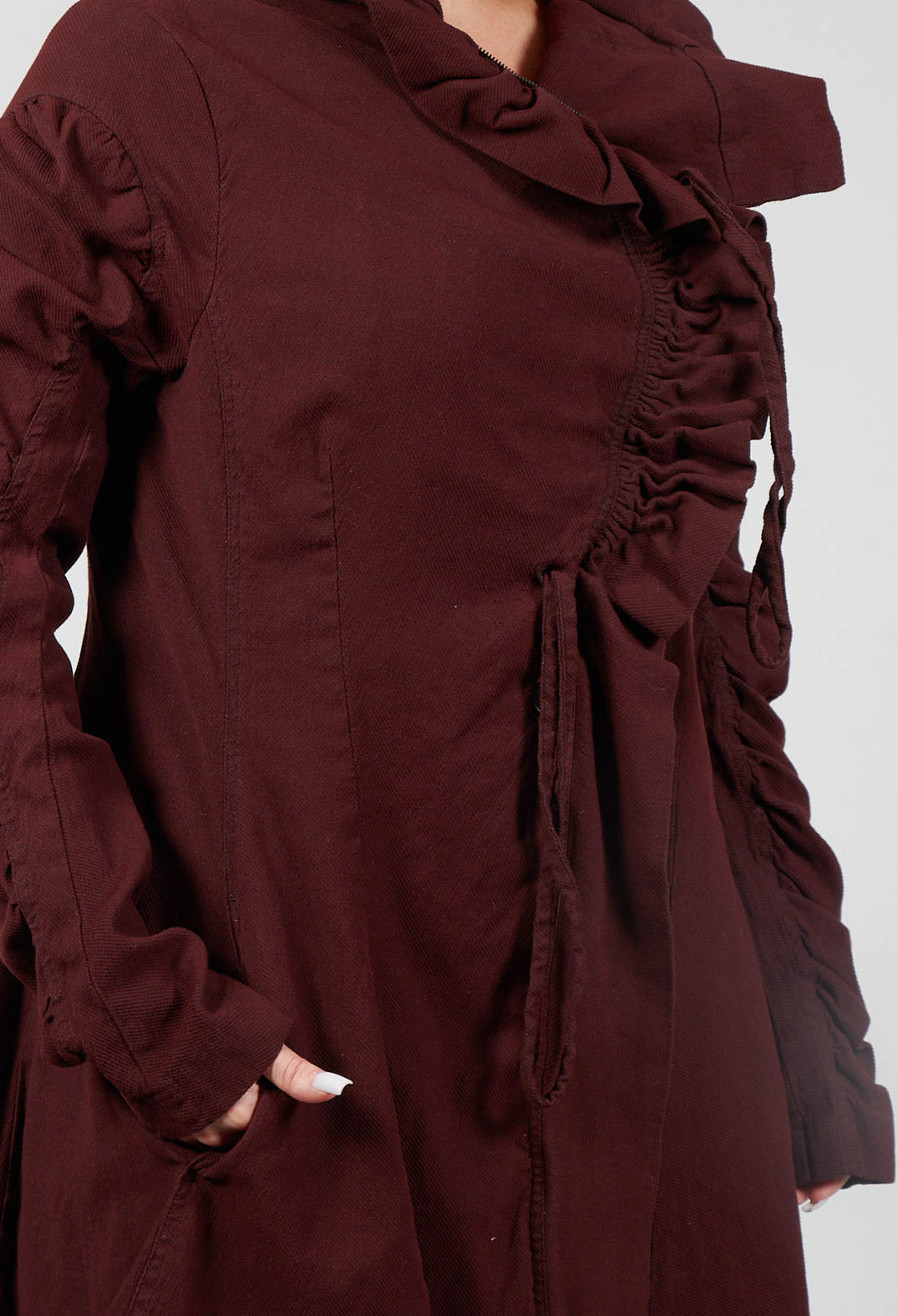 Ruched Detail Coat in Rust