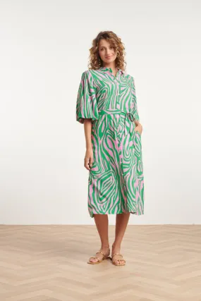 Smashed Lemon Pink and Green Zebra Print Midi Shirt Dress